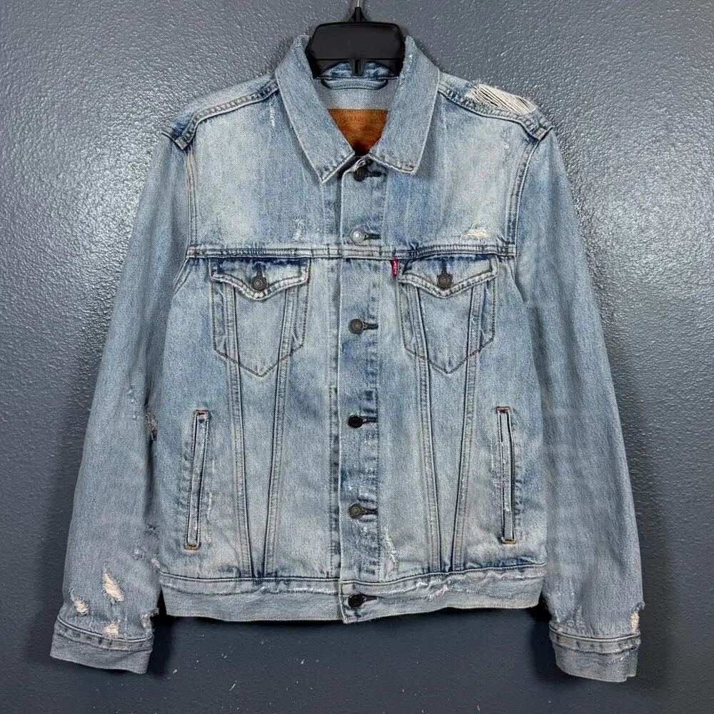 Levi’s S men’s blue denim distressed light jacket bomber
